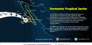 Infografía general del desarrollo de la tormenta tropical Javier.