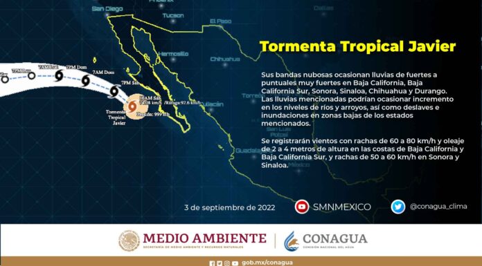 Infografía general del desarrollo de la tormenta tropical Javier.