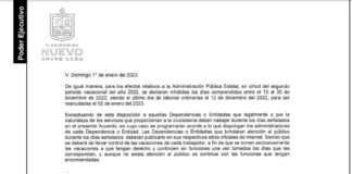 El Gobierno del Estado de Nuevo León, publicó en el Periódico Oficial un decreto para adelantar el periodo vacacional a sus funcionarios públicos.