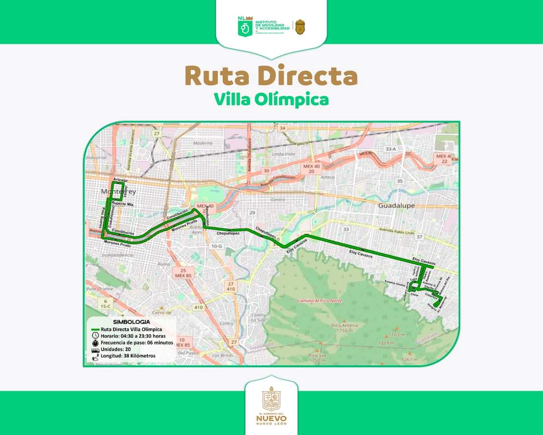 Mapa de trayecto Ruta 85 Villa Olímpica