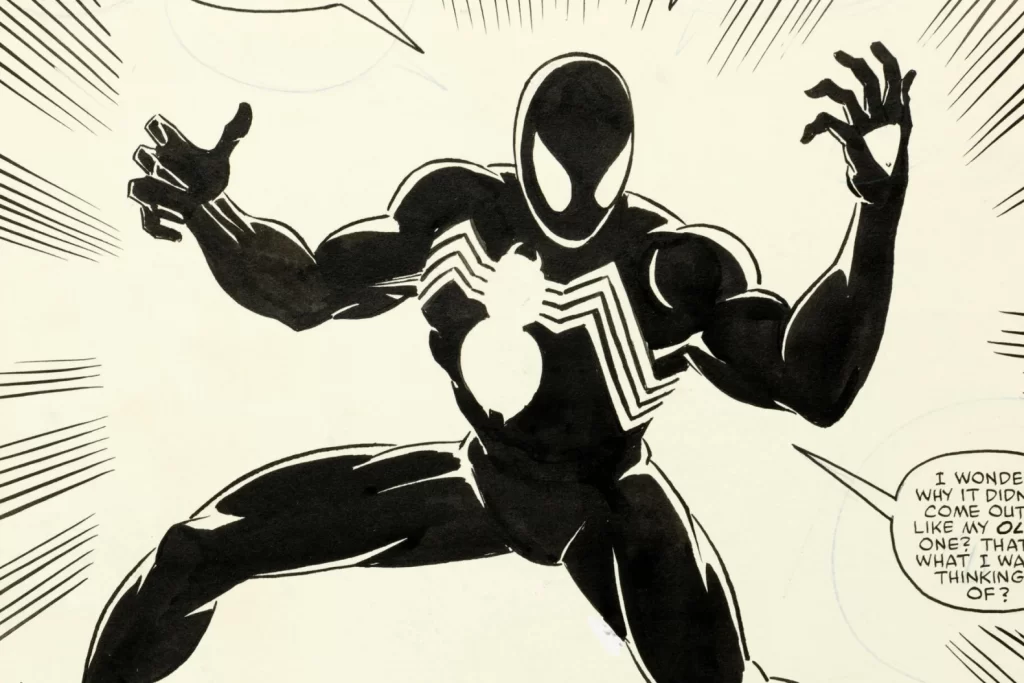 Arte original del traje negro de Spider-Man por Mike Zeck vendido por 3.3 millones de dólares. 