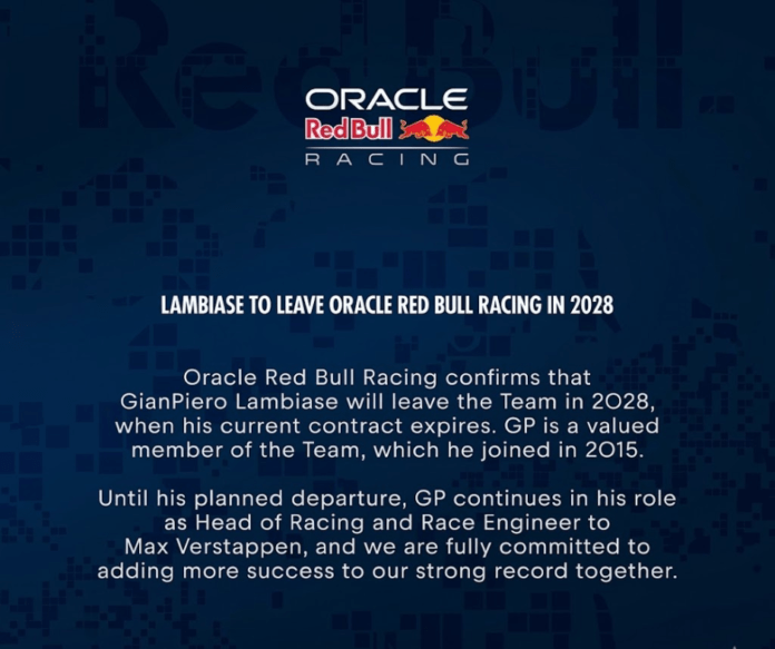 Lambiase dejará Red Bull para sumarse a McLaren Gianpiero Lambiase dejaría Red Bull y se uniría a McLaren