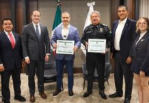 El Alcalde de Monterrey, Adrián de la Garza y autoridades de seguridad municipales y de la FIFA.