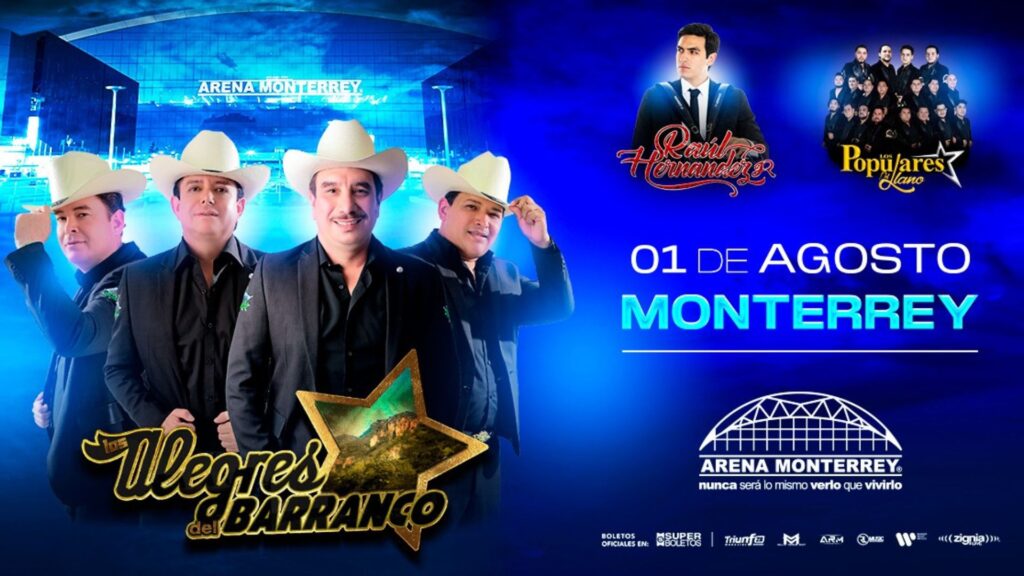 Los Alegres del Barranco llegarán a la Arena Monterrey el próximo 1 de agosto con su gira "Siempre Alegres Tour" 2026, donde interpretarán sus más grandes éxitos ante el público regiomontano.