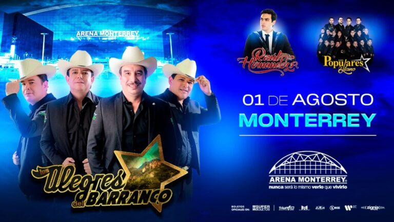 Los Alegres del Barranco llegarán a la Arena Monterrey el próximo 1 de agosto con su gira "Siempre Alegres Tour" 2026, donde interpretarán sus más grandes éxitos ante el público regiomontano.