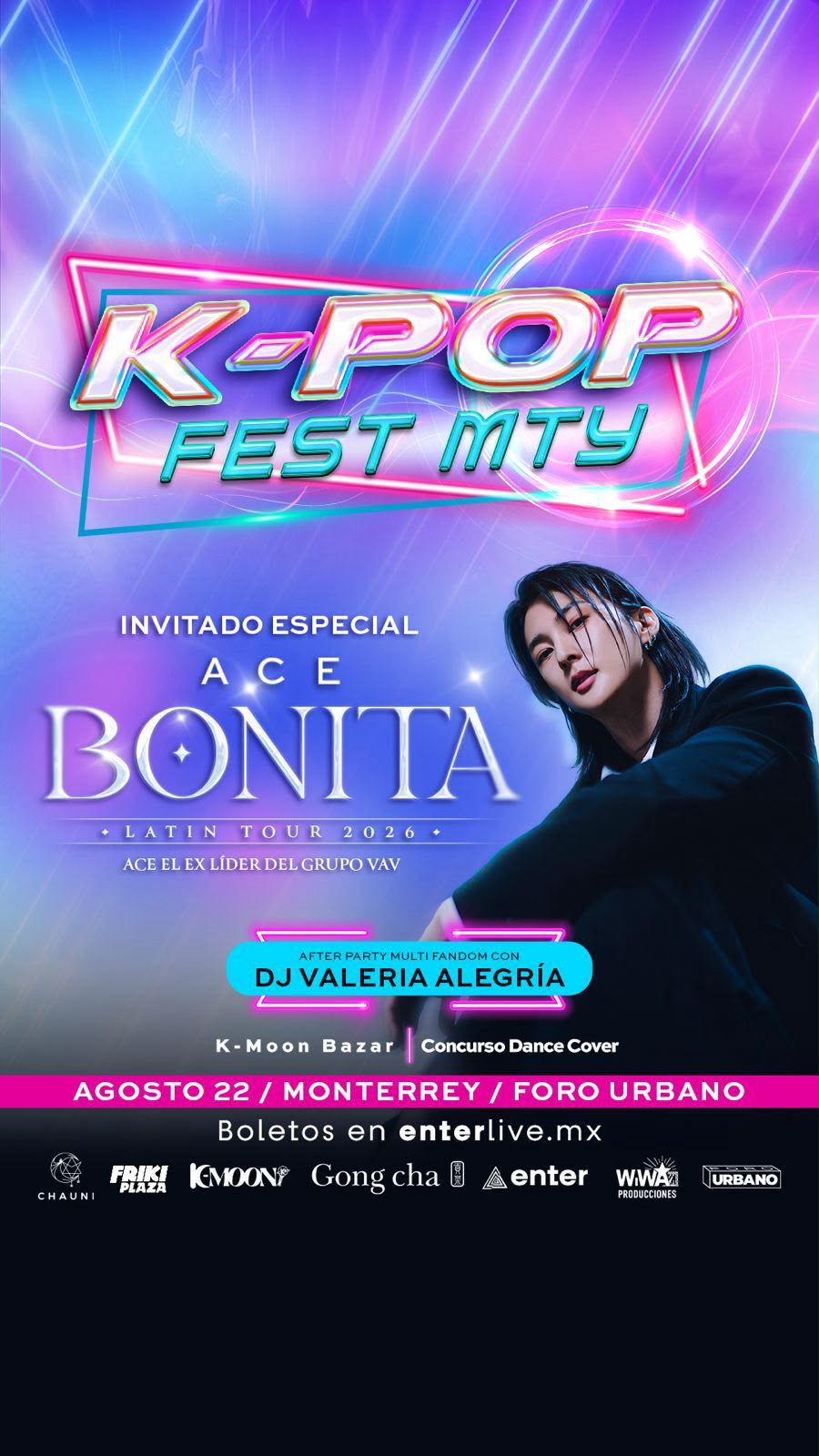 Poster promocional del K-POP FEST MTY con ACE ex integrante de VAV