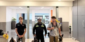 Elementos de la Unidad k9 de Protección Civil de Santa Catarina.