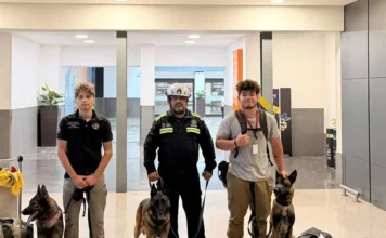 Elementos de la Unidad k9 de Protección Civil de Santa Catarina.