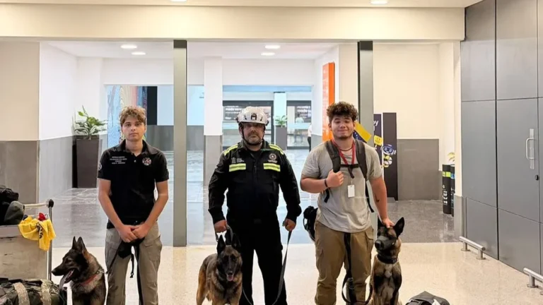 Elementos de la Unidad k9 de Protección Civil de Santa Catarina.