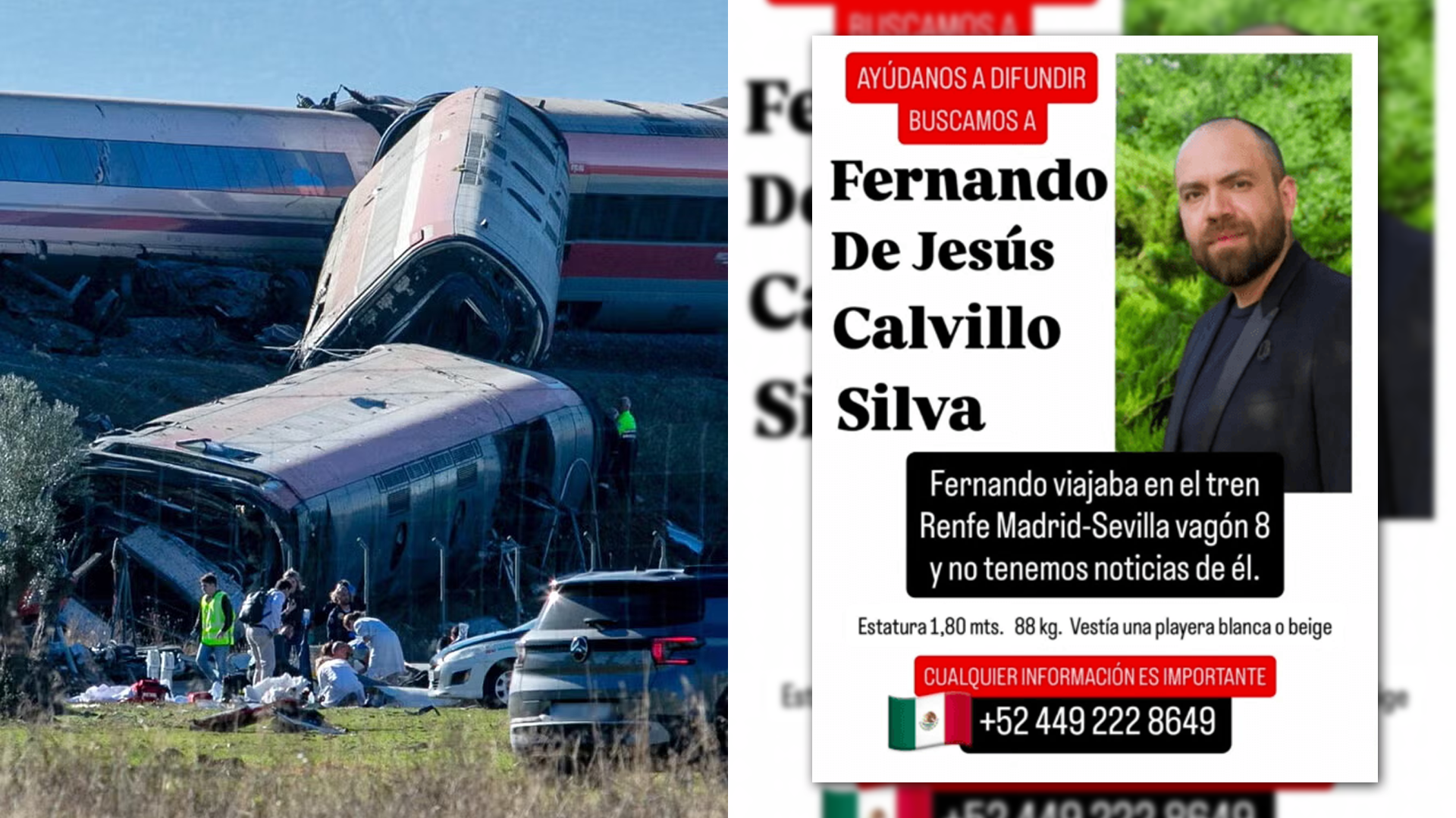 Fernando Calvillo sigue desaparecido tras el accidente ferroviario en España